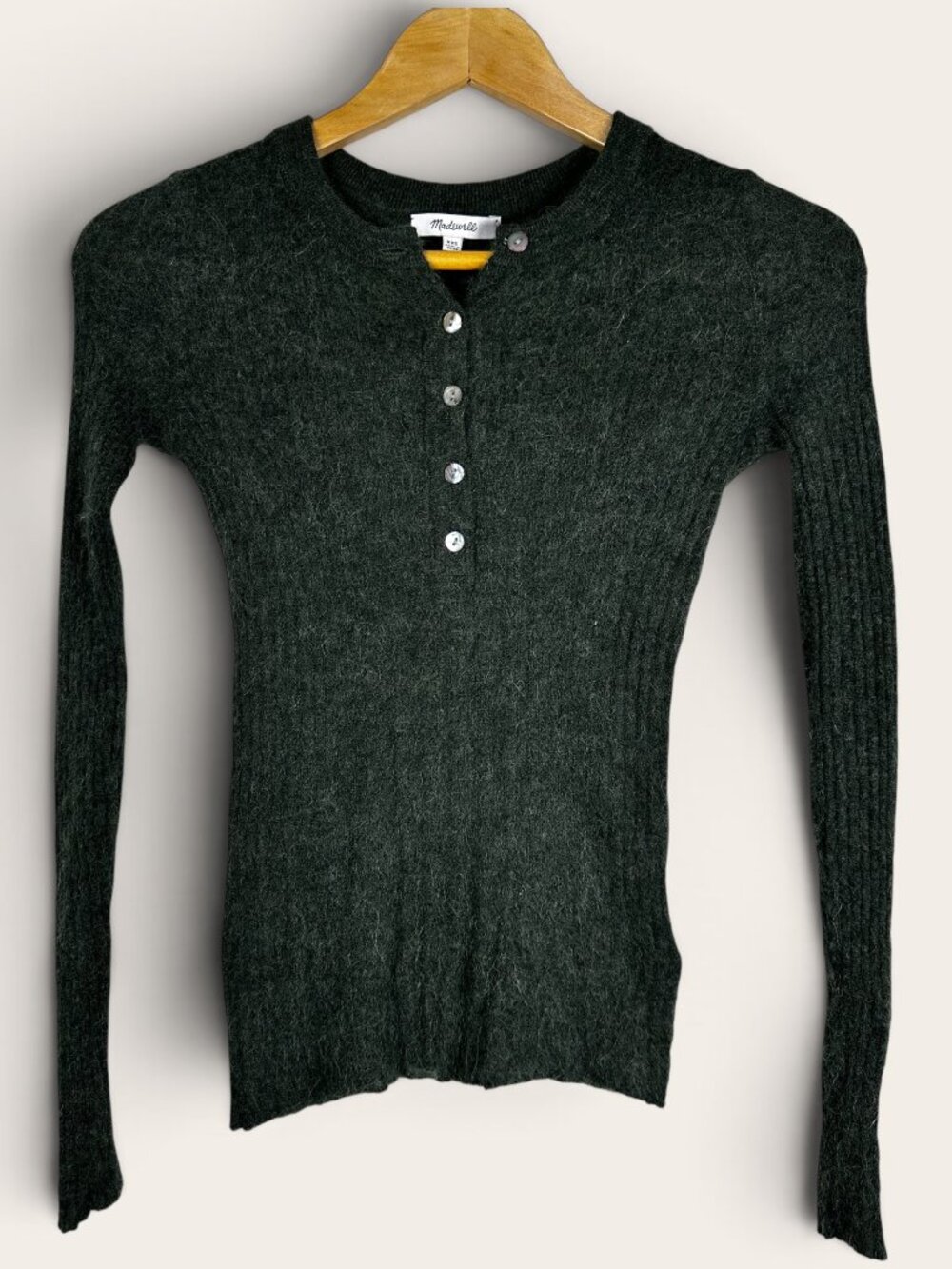 Madewell Alpaca-Blend Henley Sweater Heather Basil Green XS
